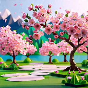 Nature Low Poly: Cherry blossoms in natural setting