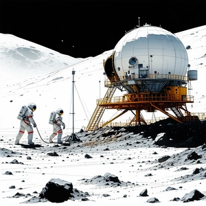In The Image, There Are Two Astronauts Walking On The Moon's Surface