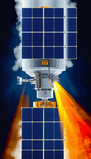 A Spacecraft Is Shown In A Close-up View, With A Solar Panel On The Side