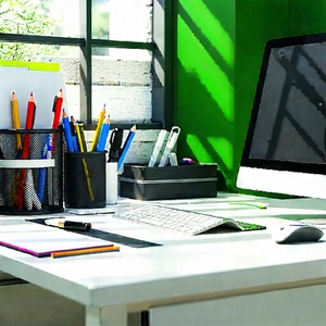 Business Cinema 4D: Workplace with modern office supplies on desk