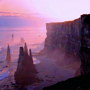 Nature Architectural Photography: Coastal cliff during foggy morning