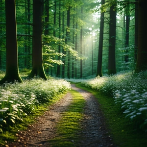 Nature Stock Photography: Path Through Dense (forest:1.13) With Serene Forest