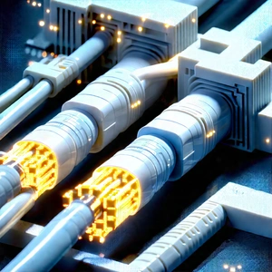 Close-up of fiber optic cables