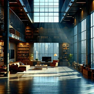 Urban Architectural Photography: Urban loft with (dramatic:1.44) (lighting:1.3)