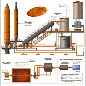 A Diagram Is Shown Of A Factory With A Large Orange Rocket Ship In The Center