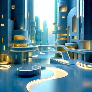 Futuristic Innovation Hub With Futuristic City,