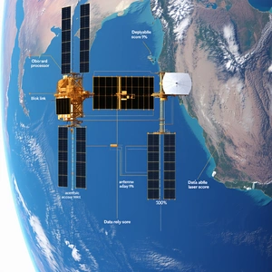 The Image Is A Close-up Of A Space Shuttle, Which Is A Large Satellite, Flying Over The Earth