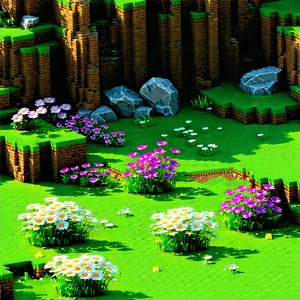 Nature Voxel Art: Wildflowers In Rocky Terrain With Image, There