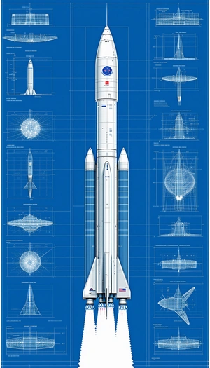 A Large White Rocket Is Shown In A Blue Diagram