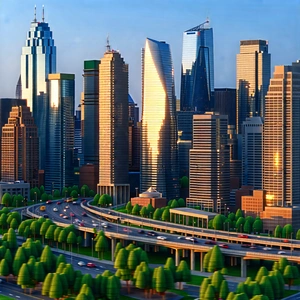 Urban Octane Render: Cityscape Of Downtown District During Midday With Model City