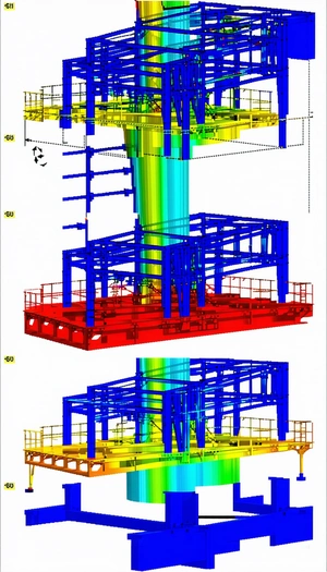 The Image Is A 3d Model Of A Large Structure, Possibly A Building Or A Bridge