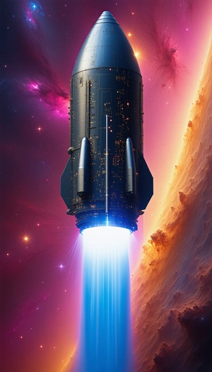 A Spacecraft With A Long, Blue Exhaust Trail Behind It