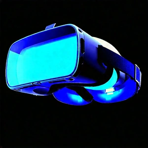 Vr Headset With Glowing Screen With Blue Virtual