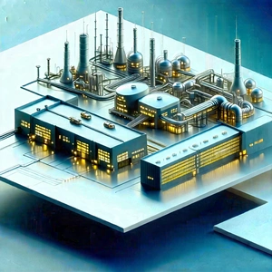 Financial Technology In Manufacturing Facility With Blue White