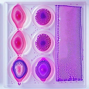 A Microscope Slide With Four Different Colored Liquids In It