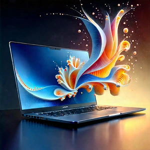Laptop With Digital Artwork With Laptop Computer