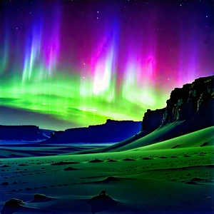 Nature Digital Illustration: Northern Lights Over Desert With Beautiful Nighttime