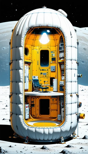 In The Image, There Is A Large, Yellow Spacecraft With A White Interior
