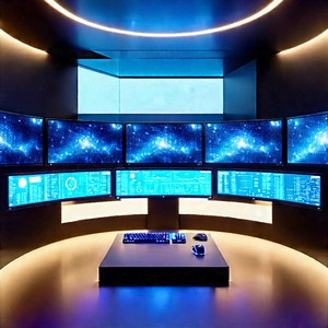 Futuristic Digital Workspace With Image, There