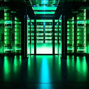 Tech Unreal Engine: Server Rack With Holographic Projection With Large Green