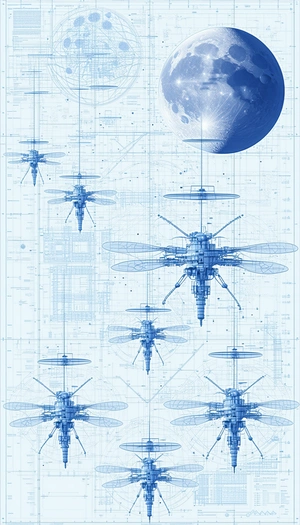 A Group Of Four Helicopters Are Shown In A Blue And White Drawing