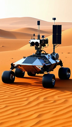 A Robotic Vehicle Is Sitting In The Middle Of A Desert