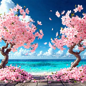 Nature Cinema 4d: Cherry Blossoms In Coastal Environment With Beautiful Beach