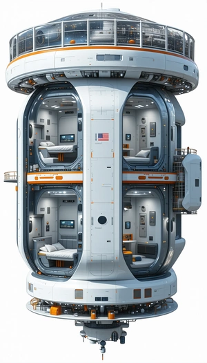 In The Image, There Is A Large, Futuristic Space Station With A Circular Design