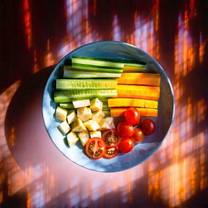 Lifestyle Long Exposure Photography: Farm-to-table Meal Prepared With Seasonal Produce With White Plate