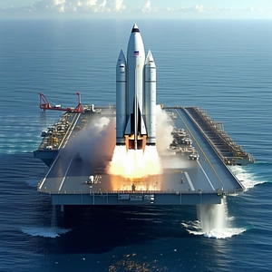 A Large Rocket Ship On A Runway, With A Space Shuttle On Top Of It