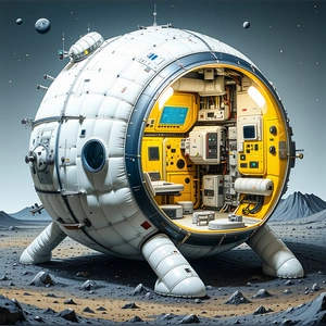 A Large, White, And Yellow Spacecraft With A Dome-shaped Structure