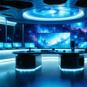 Futuristic (digital:1.4) Workspace With Image, There