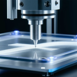 A Machine Is In The Process Of Cutting A Piece Of Plastic