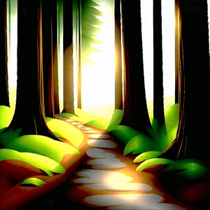 Nature Gouache Painting: Path Through Redwood Forest With Forest Scene