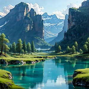 Tech Matte Painting: Digital Transformation Visualization With Serene Mountain