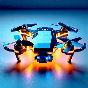 Drone With Glowing Screen With Blue Black
