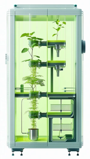 A Green Plant Is Growing In A Glass Container, Which Is Filled With Water