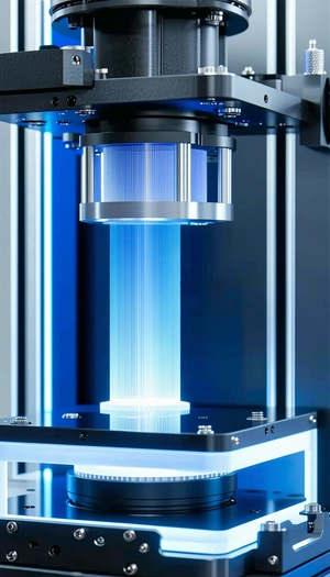 A Large Machine With A Blue Light Shining Through It