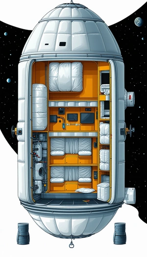 In The Image, There Is A Large White Spacecraft With A Bright Orange Interior
