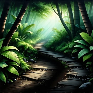 Nature Charcoal Drawing: Path through tropical jungle