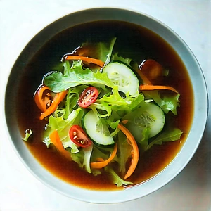 Lifestyle Drone Photography: Fresh Salad Prepared With Seasonal Produce With Bowl Soup