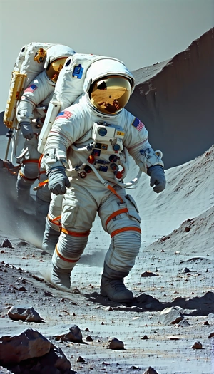 In The Image, Two Astronauts Are Walking On A Rocky Surface, Possibly On The Moon