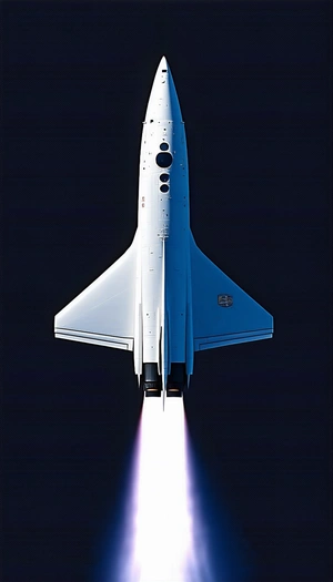 A White Space Shuttle With A Blue Tip, Flying Through The Night Sky
