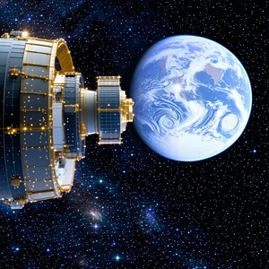 A Spacecraft With A Large Dome On Top, Flying Through The Vast Expanse Of Space
