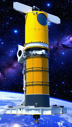 A Large Yellow Structure Is Seen In The Image, Towering Over A Small Planet