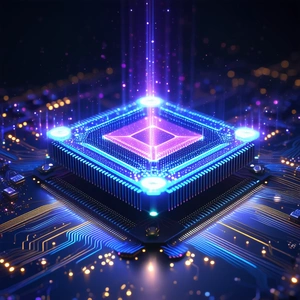 Tech 3D Render: Quantum computer with holographic projection