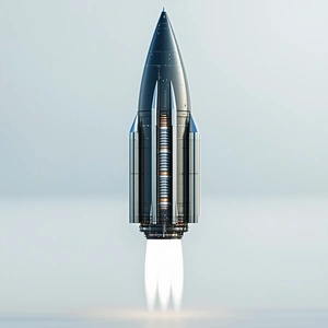 A Rocket Is Shown In A Close-up Shot, With Its Engine Glowing Brightly