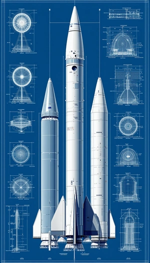 A Blue Illustration Of A Rocket Ship Is Shown, With Three Different Sections Of The Rocket