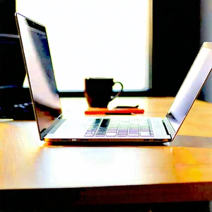 Business 3d Render: Workplace With Laptop And Coffee On Desk With Laptop Computer