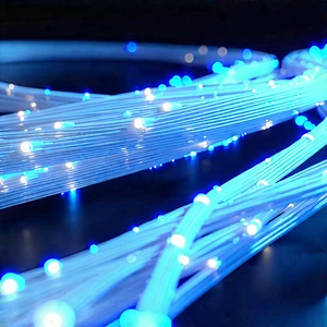 Close-up Of Fiber Optic Cables With Close-up Blue
